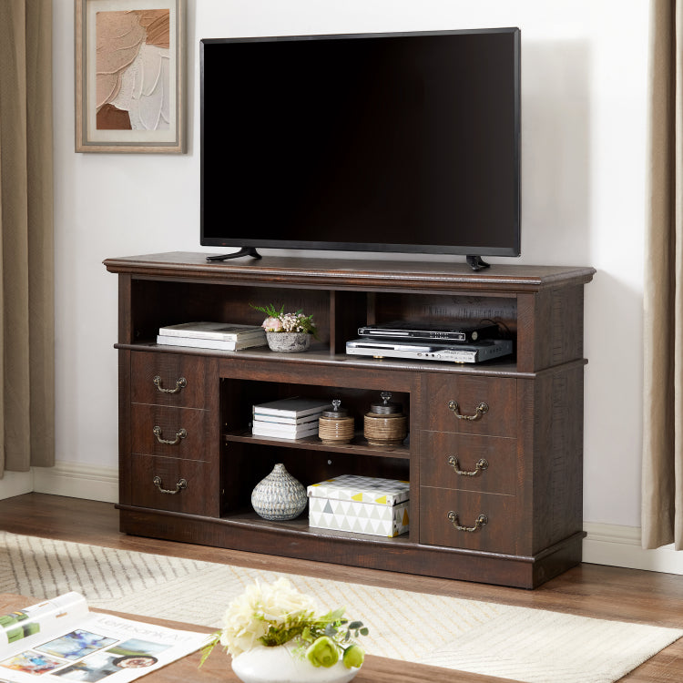 Retro Tv Stand With Storage For Tvs Up To 65'', Mid Century Modern Tv Stand & Entertainment Center With Shelf,Tv Stand For Media,Tv Console Table For Living Room Espresso 60"W*15.75"D*34.25"H