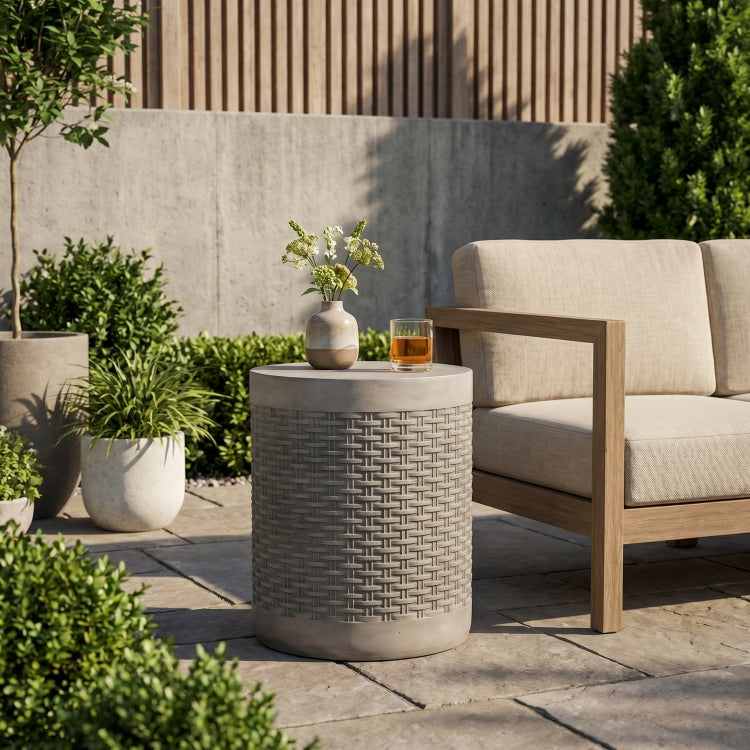 Outdoor Lightweight End Table Round Concrete Outdoor Side Table