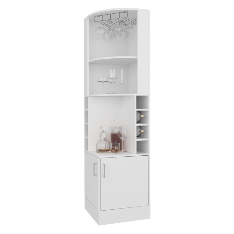 Page Corner Bar Cabinet With Wine Storage And Glass Rack. White