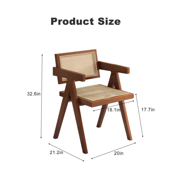 Modern Mid Century Dining Chairs Set Of 2, Rattan Accent Chairs, Comfy Armchairs, Outdoor Wood Chairs With Armrest For Bedroom Living Room Reading Room Dining Kitchen, Brown