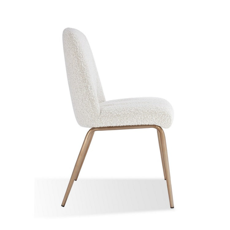 Rise 19 Inch Dining Chairs, Soft Boucle Upholstery, Set Of 2, White, Bronze