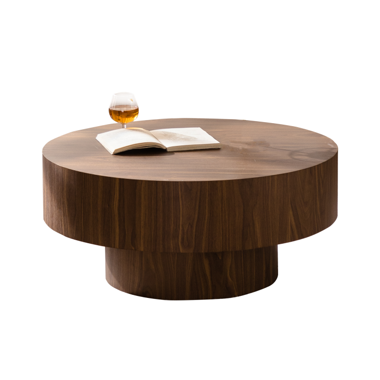 Round Wood 30.51 Inch Coffee Table For Living Room Table Walnut Suitable For Bedroom, Living Room, Office