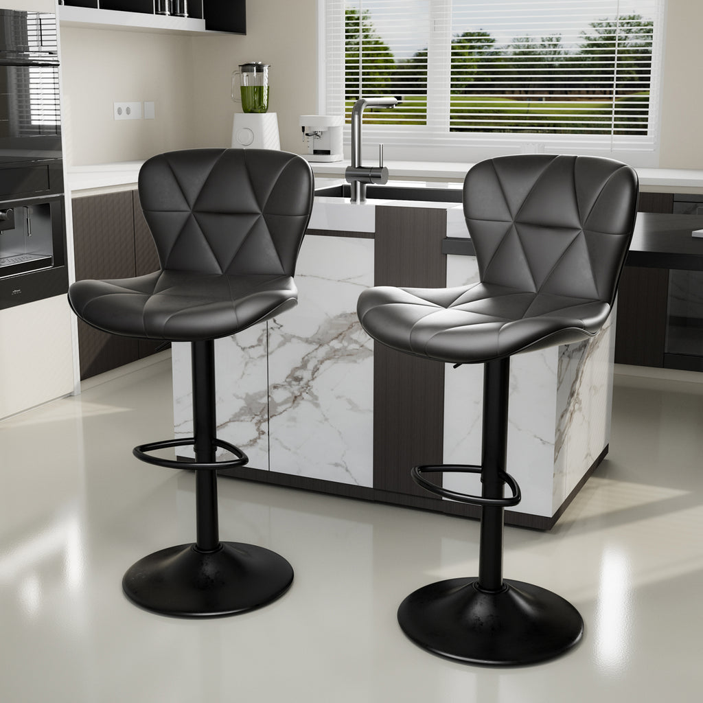 Modern Bar Stools Set Of 2, Adjustable Faux Leather Upholstered Swivel Bar Stools, Counter Height Bar Chairs With Back For Kitchen Island, Black