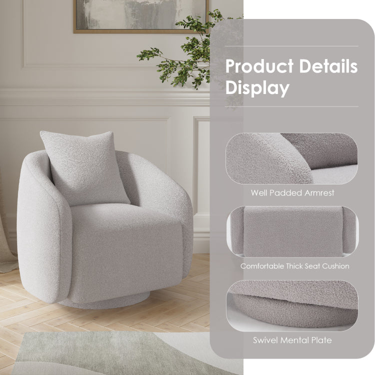 Swivel Accent Chair, Barrel Armchair With Back Pillow & Wood Frame For Living Room, Bedroom, Office