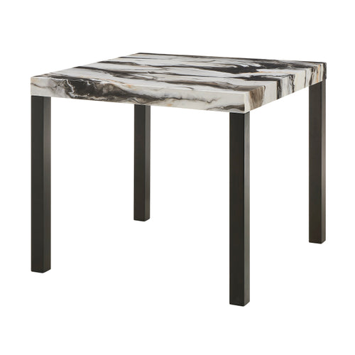 1Pc Counter Height Dining Table Square Striking Faux Marble Top Sleek Black Finished Legs Bold Contrast Wooden Dining Room Furniture Contemporary Modern White Brown
