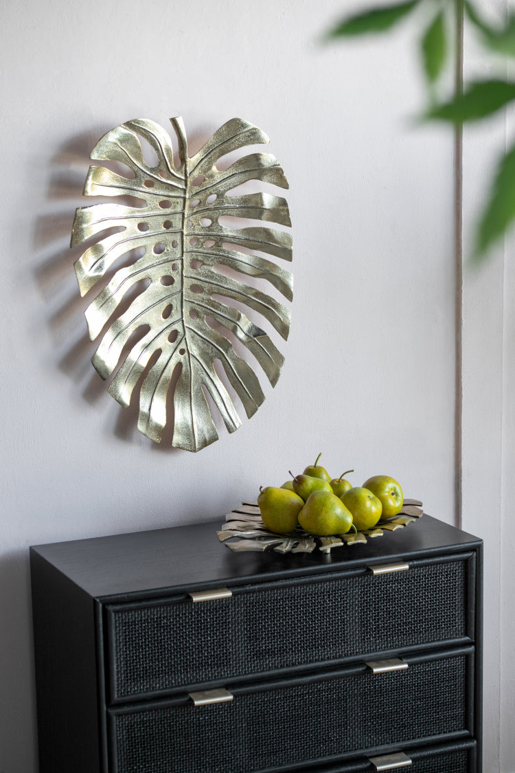24.8X17.3X2" Gold Monstera Leaf Wall D Cor