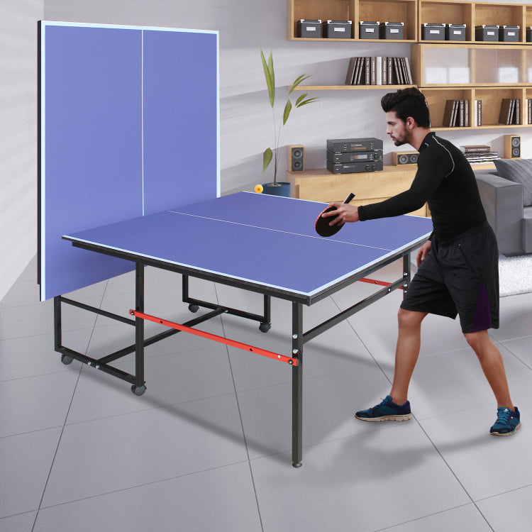 8Ft Mid Size Table Tennis Table Foldable & Portable Ping Pong Table Set For Indoor Games With Net, 2 Table Tennis Paddles And 3 Balls