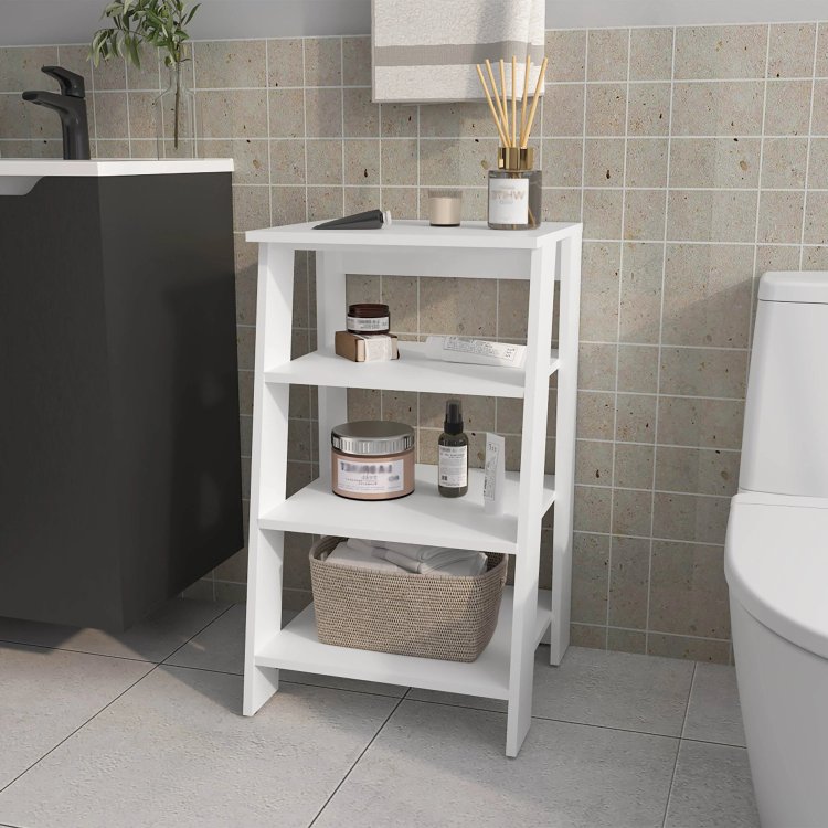 White Freestanding Bathroom Shelf With Open Storage