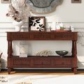 Solid Wood Console Table With 6 Drawers And Shelf, Vintage 54'' 2 Tier Wood Couch Foyer Table For Living Room, Hallway, Entrance Cherry