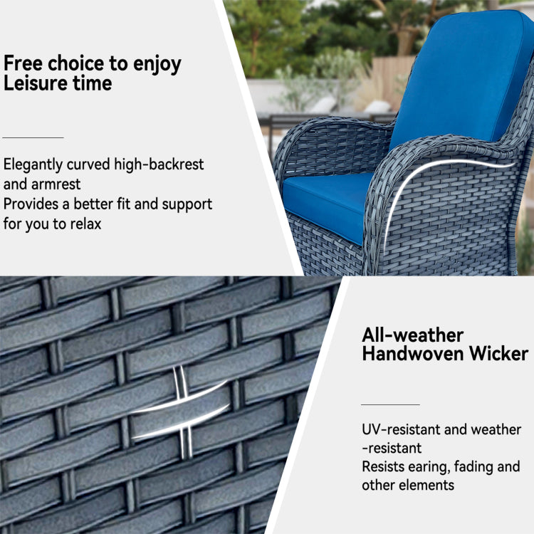 Wicker Patio Furniture Set 5 Piece Rattan Outdoor Sectional Conversation Sets With 2 Swivel Rocking Chairs,2 Ottomans And 1 Side Table For Porch Deck Garden