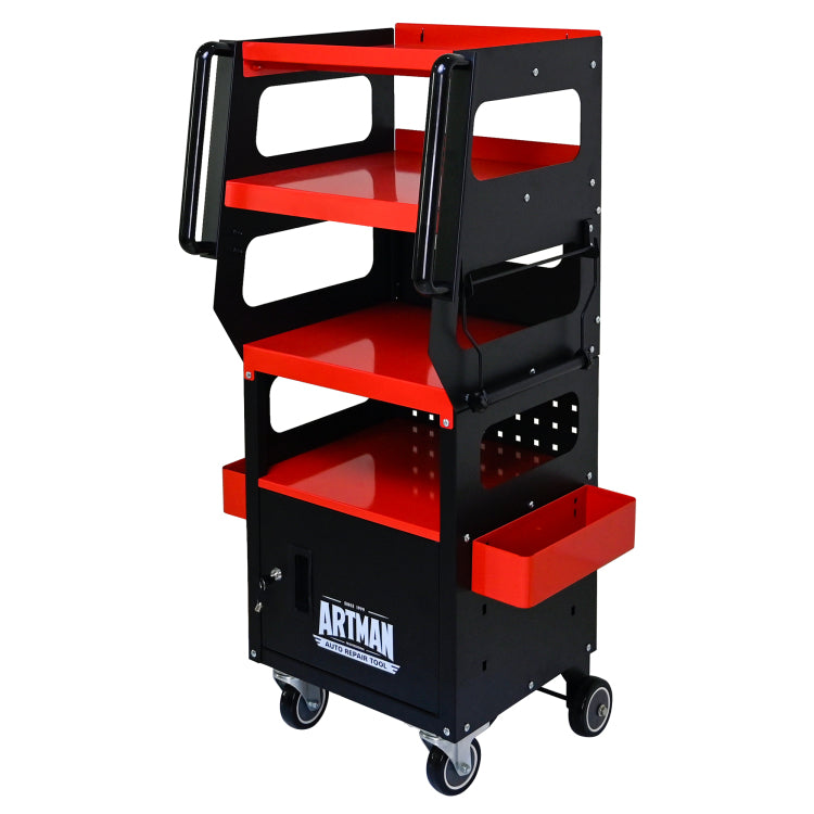 4 Level Multi Functional Diagnostic Trolley,Car Diagnostic Equipment Cart, With 360 Rotating And Lockable Casters Black&Red