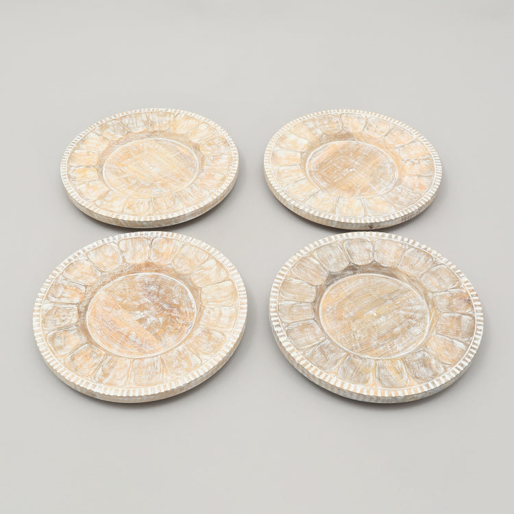 Handcrafted 13" Wood White Charger Plate Wooden Dinning Placemat Artisan Wood Tableware