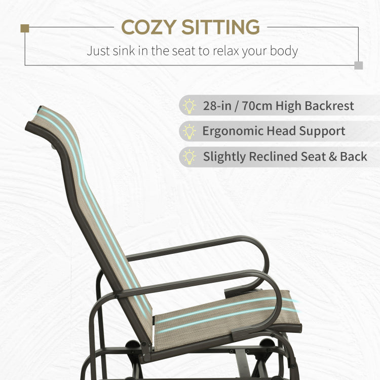 Outsunny Outdoor Glider Chair, Gliders For Outside Patio With Smooth Rocking Mechanism And Lightweight Construction For Backyard, Tan