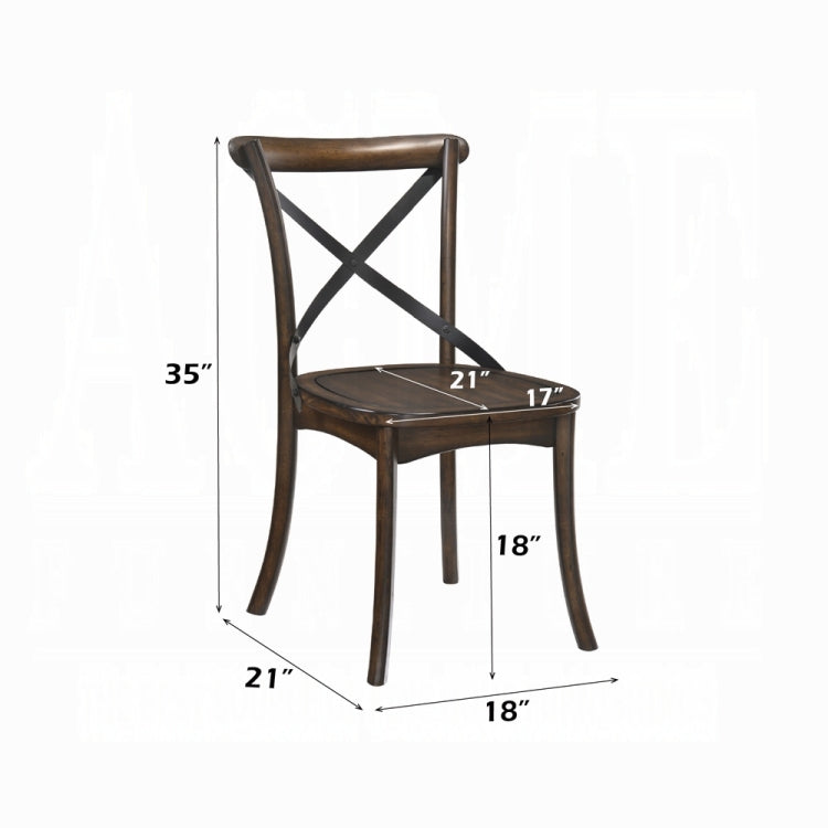 Dark Oak Finish Dining Side Chairs Set Of 2 Wooden Kitchen Furniture X Design Metal Accent Black