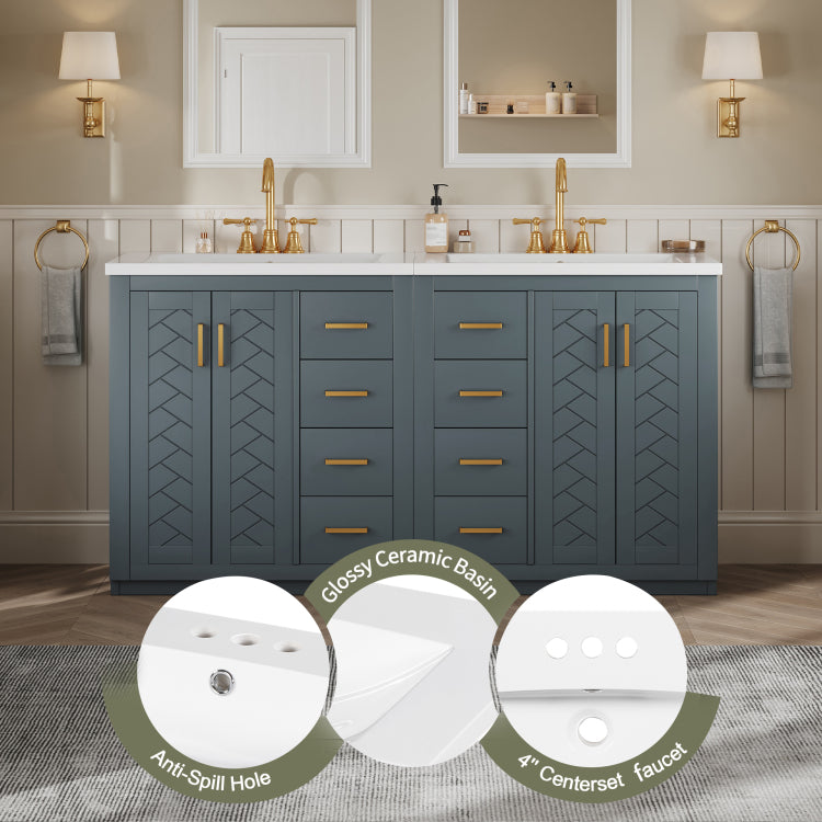 60'' Bathroom Vanity Set With Ceramic Sink Separate , Solid Wood Frame Bathroom Storage Cabinet, Freestanding Vanity Set With Drawers & Soft Closing Doors