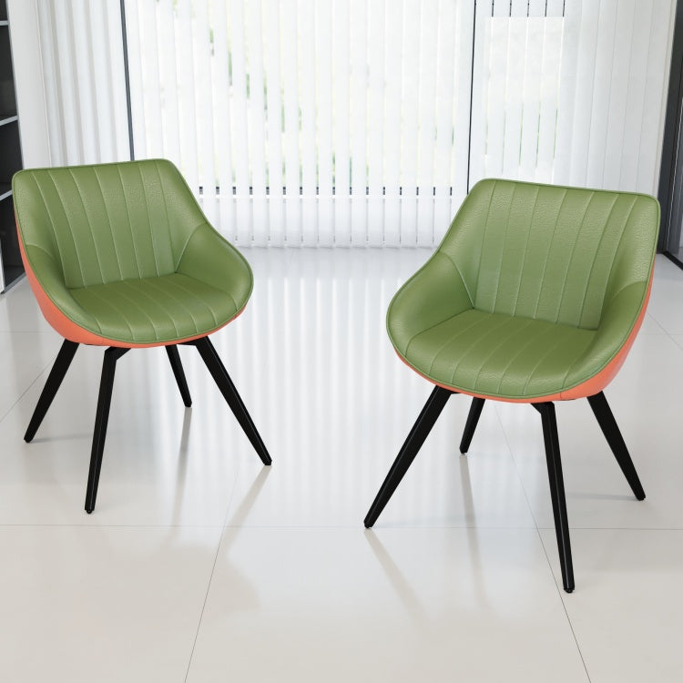 A Set Of 2 Dining Chairs, Medieval Modern Kitchen Dining Chair, Pu Decorative Chairs With Black Metal Legs, Suitable For Home&Kitchen Green And Orange