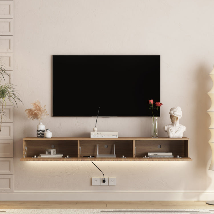 Floating Tv Stand Wall Mounted With 16 Color Leds,69" Modern Tv Stand, Floating Tv Cabinet Entertainment Center For 55 60 65 Inch Tv