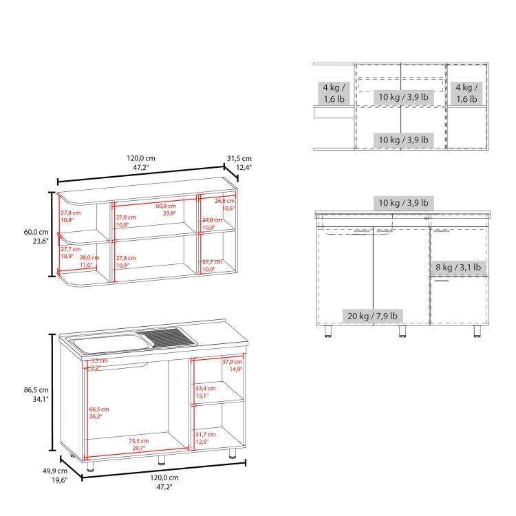 White Multifunctional Kitchen Cabinet Set With Ample Storage