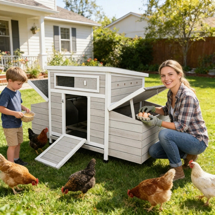Large Wooden Chicken Coop Outdoor Hen House Poultry Cage For Outdoor With 2 Sides Nesting Boxes