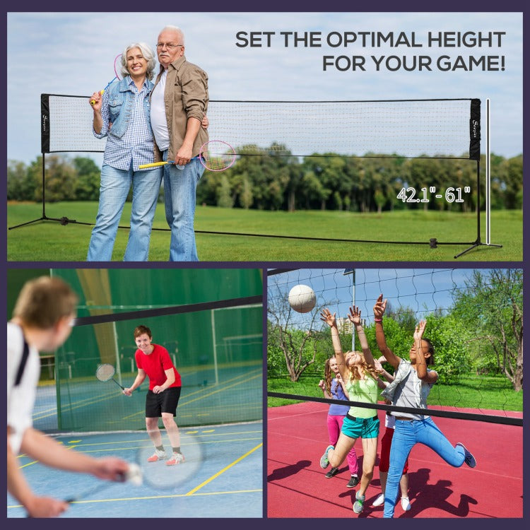 Soozier 17Ft Portable All In One Badminton Set, Pickleball And Volleyball Net, Height Adjustable Outdoor Sports Set For Backyard Beach Driveway Games