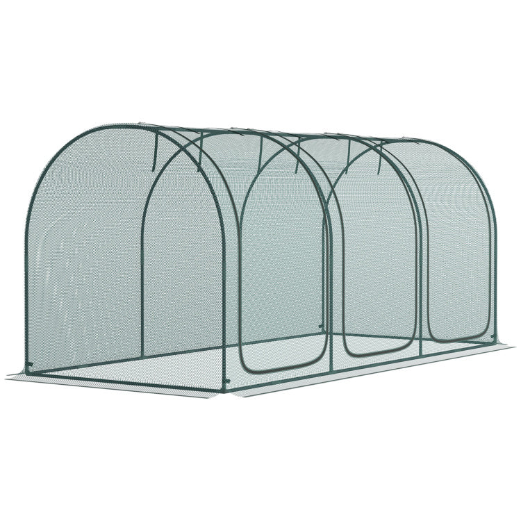 Outsunny 9' X 4' Crop Cage, Plant Protection Tent With Three Zippered Doors, Storage Bag And 6 Ground Stakes, For Garden, Yard, Lawn, Green