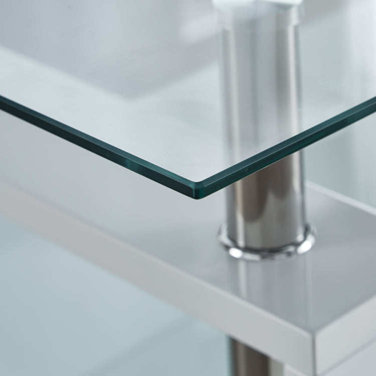 Artisan Center Coffee Table, Tempered Glass Top Stainless Steel Legs For Living Room, White
