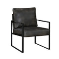 Mackie Accent Armchair, Dark Gray Faux Leather, Black Metal Frame