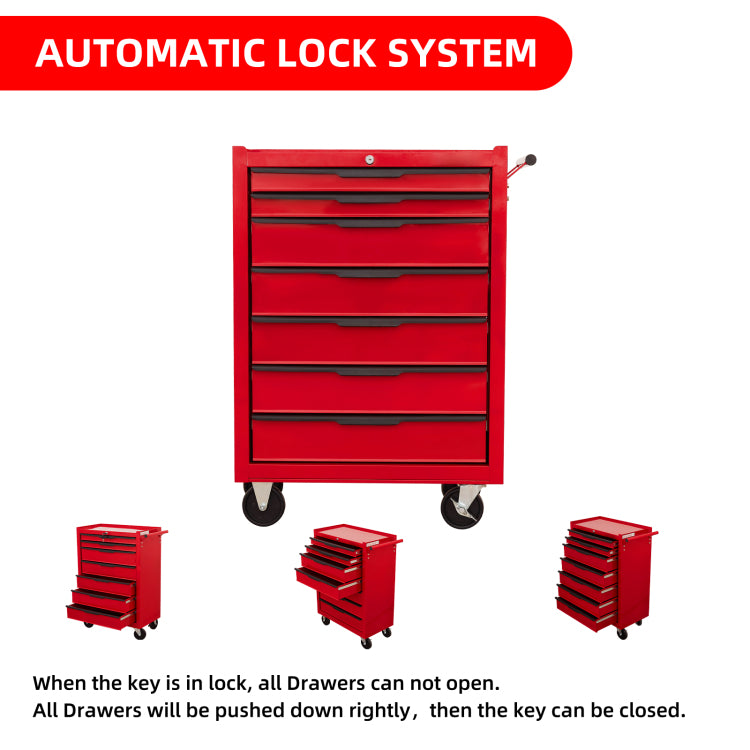 7 Drawer Rolling Tool Chest Cabinet, Large Capacity Metal Tool Box With Wheels And Cylinder Locking, Roll Around Storage Organizer Tool Cart For Garage, Warehouse, Work Shop Red
