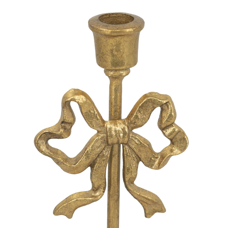 S 2 Gold Cast Iron Candle Holders With Playful Bow Design