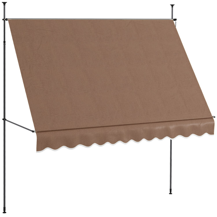 Outsunny Manual Retractable Awning, 118" Non Screw Freestanding Patio Sun Shade Shelter With Support Pole Stand And Uv Resistant Fabric, For Window, Door, Porch, Deck, Coffee