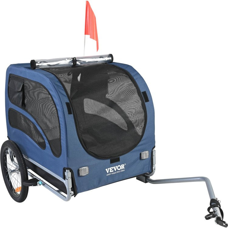 Dog Bike Trailer, Supports Up To 100 Lbs, Pet Cart Bicycle Carrier, Easy Folding Frame With Quick Release Wheels, Universal Bicycle Coupler, Reflectors, Flag, Collapsible To Store, Blue Black
