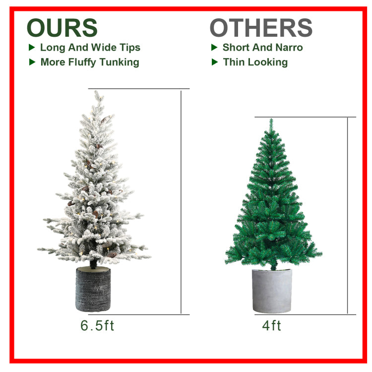 4.5Ft Flocked Christmas Tree With Pot Base, 150 Warm White Led Lights, 720 Tips, Pe Pvc Branches With 19 Pine Cones Small Prelit Holiday Tree For Tabletop, Entryway, Or Home Decor