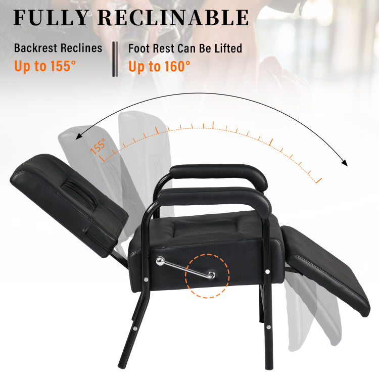 Shampoo Chair With Footrest For Salon, Reclining Salon Chair For Barber & Hair Stylist Chair, Controled Recline Spa Beauty Equipment, Black