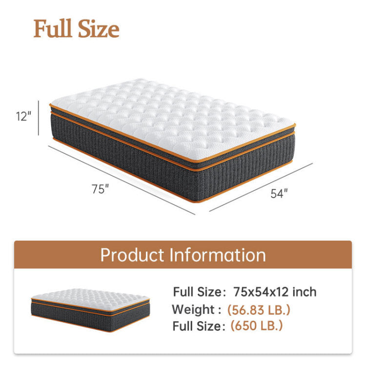 Full Size Mattress, 12 Inch Mixed Full Mattress With Memory Foam And Pocket Springs For Stress Relief, Comfortable Sleep, And Area Support, With Moderate Softness And Hardness