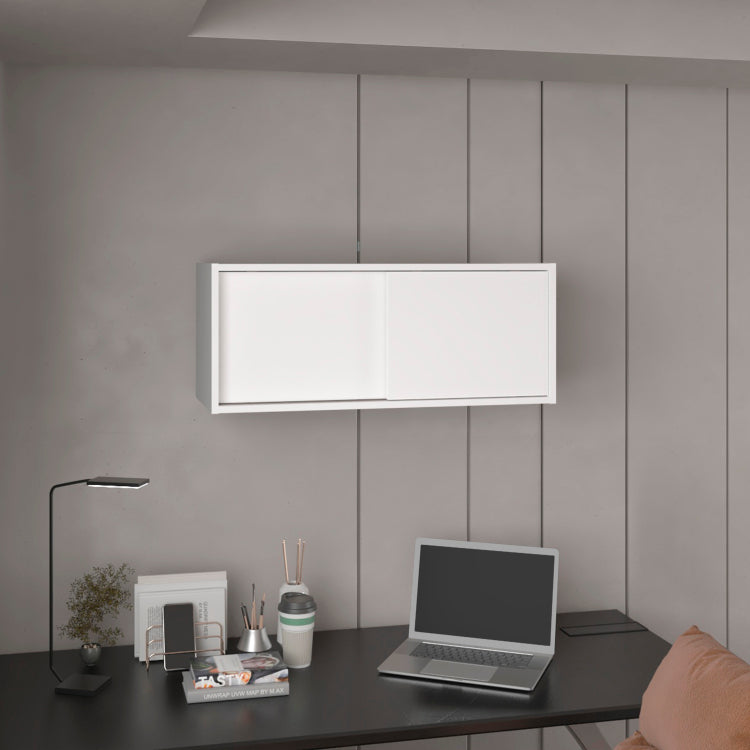 Note 32"W X 13" H Wall Cabinet With Sliding Doors , Wall Shelf, Storage Cabinet, Bedroom, Office, Living Room, Garage