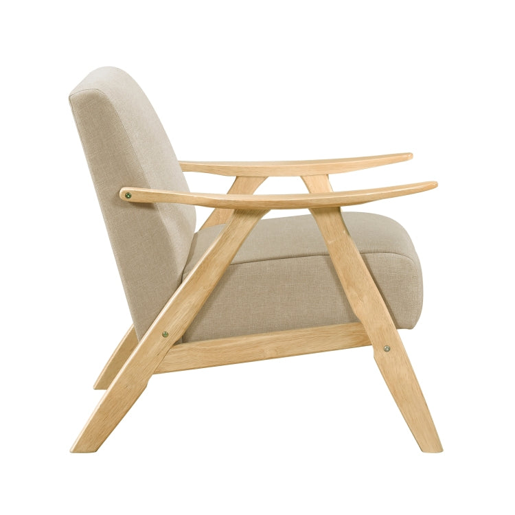 Modern Home Furniture Light Brown Fabric Upholstered 1Pc Accent Chair Cushion Back And Seat Natural Finish Solid Rubber Wood Furniture