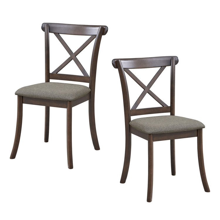 Wooden X Back Dining Chairs Set Of 2, Modern Fabric Upholstered Kitchen Side 2Pc Chairs, Cross Back Rubber Wood Farmhouse Dining Room Chair,Dark Brown