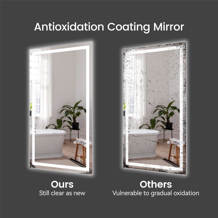 20"*28"Led Bathroom Mirror,Front Lit And Back Lit, Stepless Dimmable, 3 Colors Cri90 , Brightness Memory, Shatter Proof,Anti Fog Led Vanity Mirror, Ip44 Waterproof