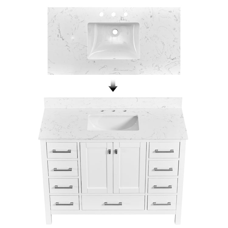 48'' Bathroom Vanity, Freestanding Vanity With Top, Solid Wood Frame Bathroom Storage Cabinet