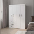 White 4 Door Wardrobe With Drawers And Shelf