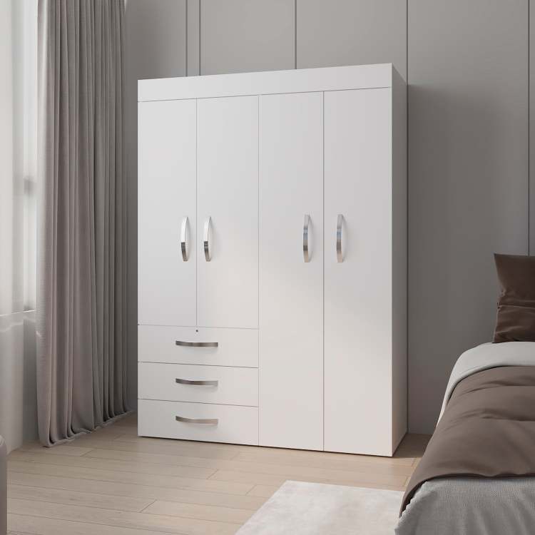 White 4 Door Wardrobe With Drawers And Shelf