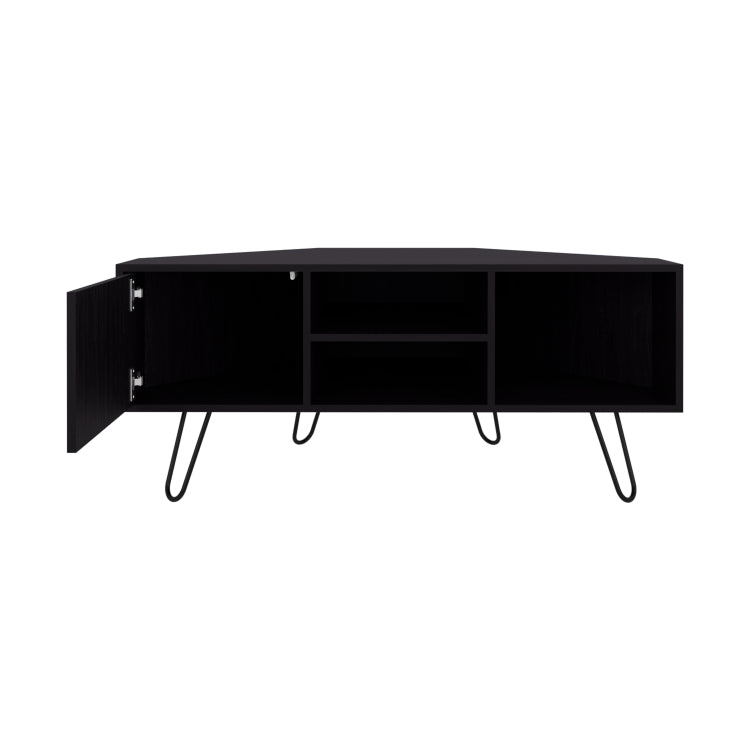 Tv Stand, 1 Door, 3 Shelves, 4 Legs, Black