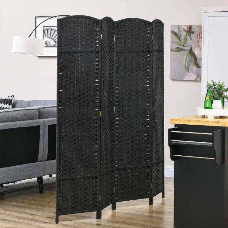 Homcom Room Divider, 4 Panel Folding Privacy Screen, 5.6' Tall Freestanding Partition For Home Office, Bedroom, Black