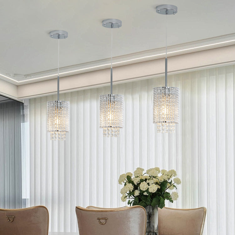 5" Modern Crystal Pendant Light 3 Pack Adjustable Chrome Hanging Ceiling Fixture With Clear Beads, Elegant Design For Kitchen Island, Dining Room, Or Living Room No Bulbs