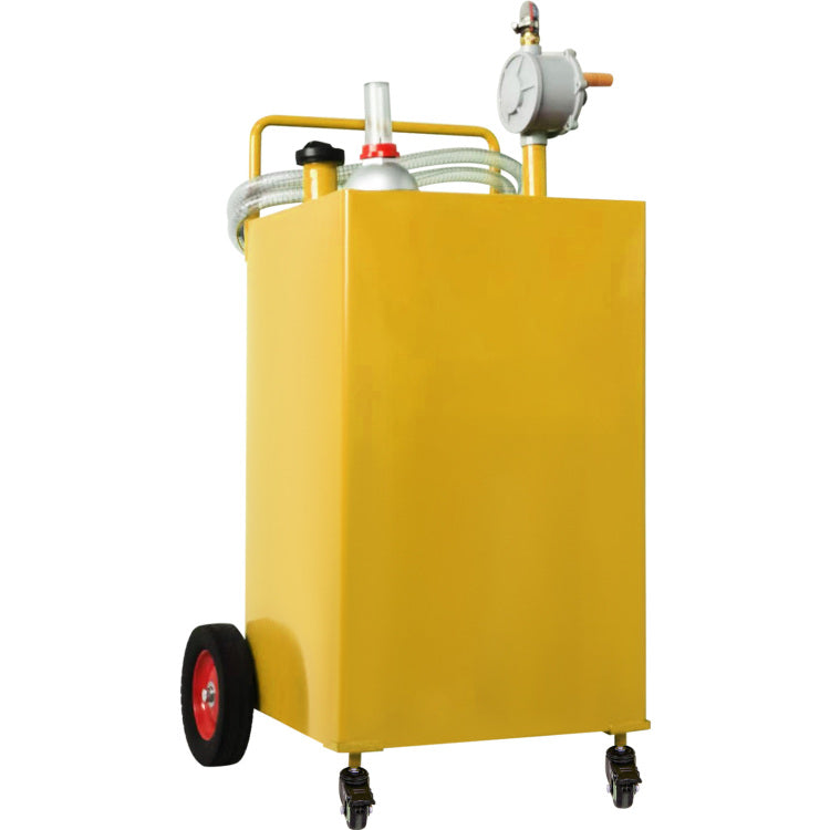 30 Gallon Fuel Caddy, Gas Storage Tank & 4 Wheels, With Manuel Transfer Pump, Gasoline Diesel Fuel Container For Cars, Lawn Mowers, Atvs, Boats, More, Yellow