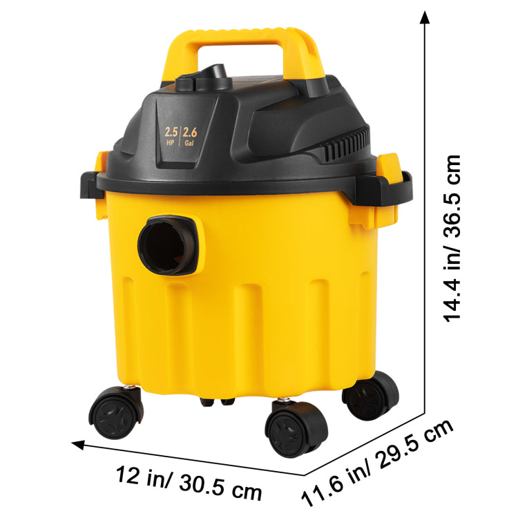 Wet Dry Vac, 2.6 Gallon, 2.5 Peak Hp, 3 In 1 Shop Vacuum With Blowing Function, Portable With Attachments To Clean Floor, Upholstery, Gap, Car, Etl Listed, Yellow