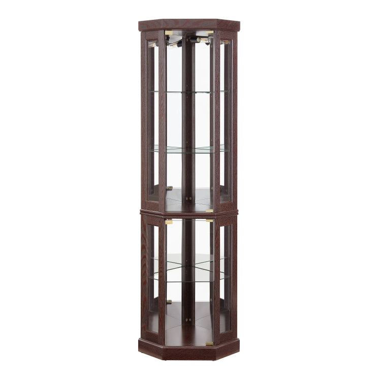 Corner Glass Cabinet Lighted Curio Cabinet Corner Display Case For Living Room, Curio Cabinet, Antique Collection, Wine,Bar Glass Storage Light Included,Dark Cherry