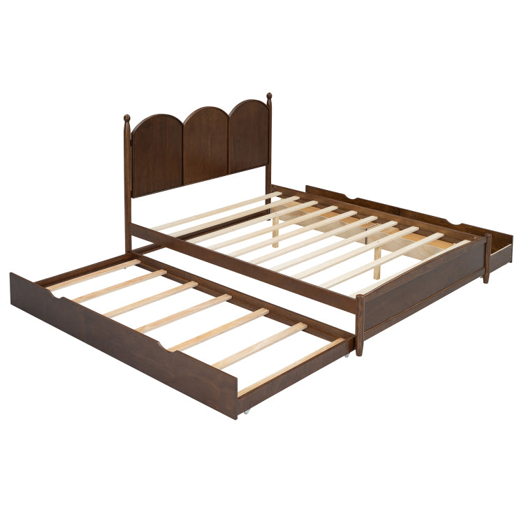 Queen Size Platform Bed With With 2 Big Drawers, Twin Xl Size Trundle, Walnut