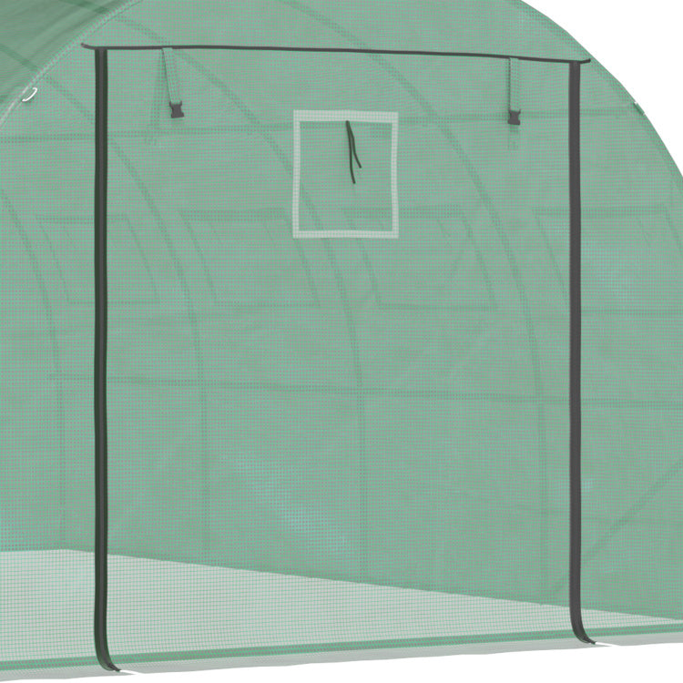 Outsunny 13' X 10' X 6.5' Walk In Tunnel Greenhouse With 2 Zippered Mesh Doors & 10 Mesh Windows, Upgraded Gardening Plant Hot House With Galvanized Steel Hoops, Green