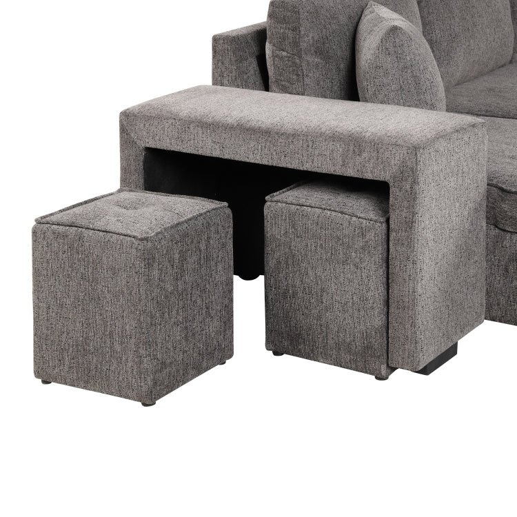 104.5" Modern L Shape 3 Seat Reversible Sectional Couch, Pull Out Sleeper Sofa With Storage Chaise And 2 Stools For Living Room Furniture Set,Knox Charcoal Old Sku:Sg000431Aaa